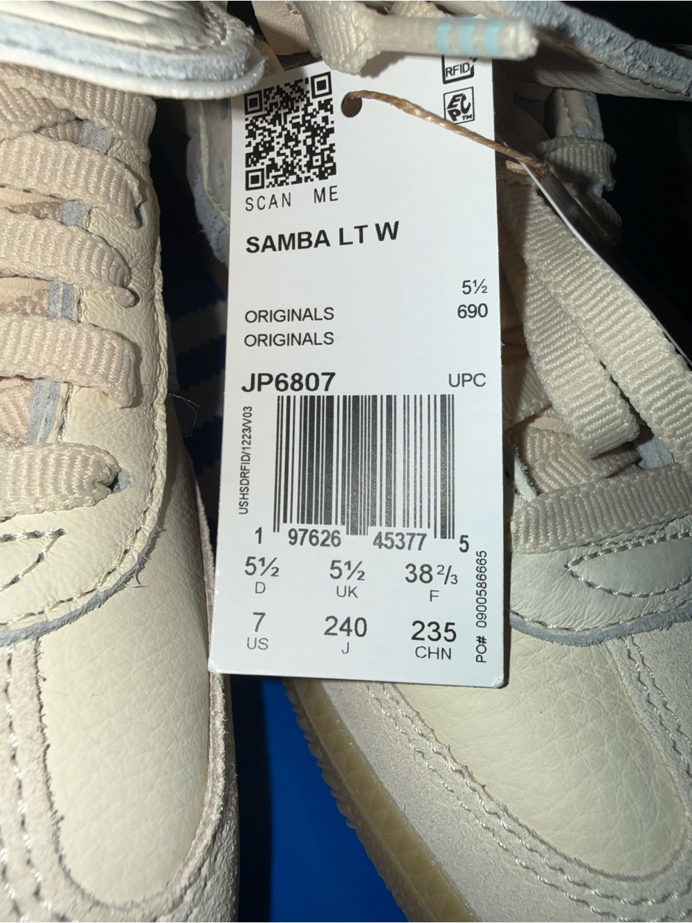 adidas Samba Cream Sneakers with Light Blue Stripes - Picture 4 of 4